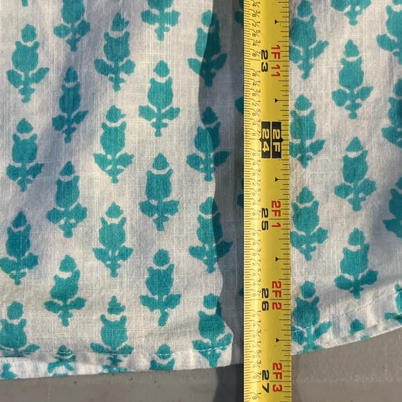 J. Crew Women's Teal Blue White Cotton Thistle Print Popover Size Small - Picture 6 of 6
